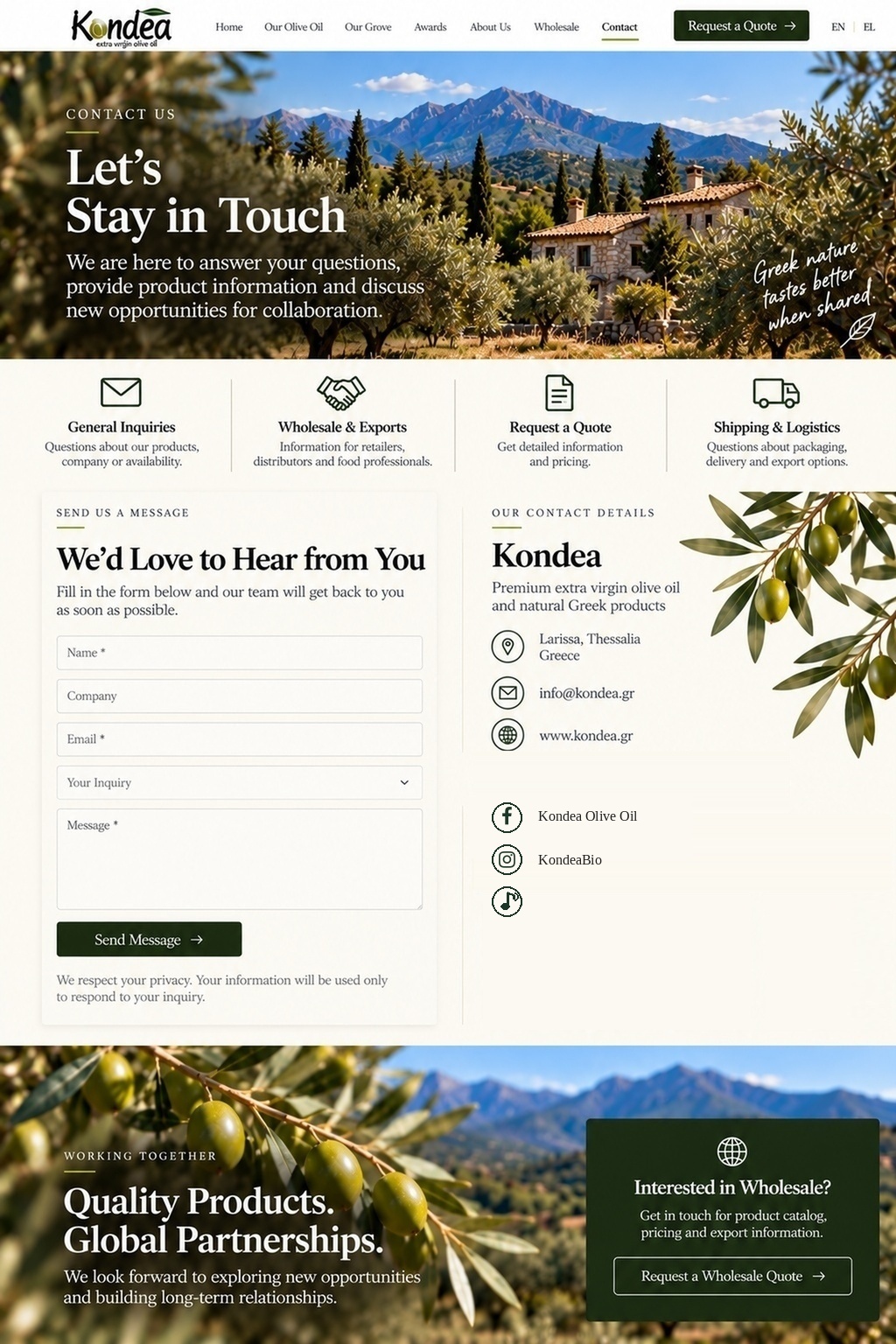 Kondea Contact page — exact approved visual reference